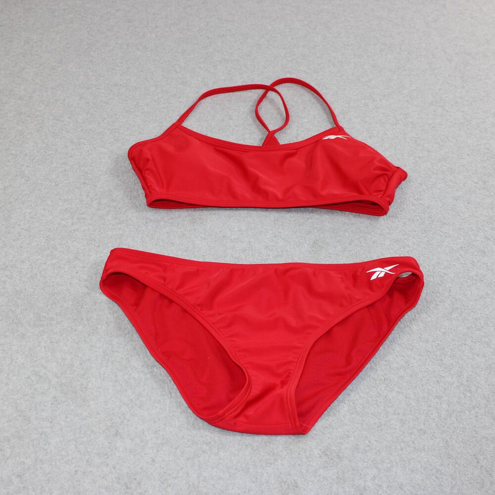Reebok Bikini Set Women Small Red Athletic Racerback Top Logo Swim Beach Pool